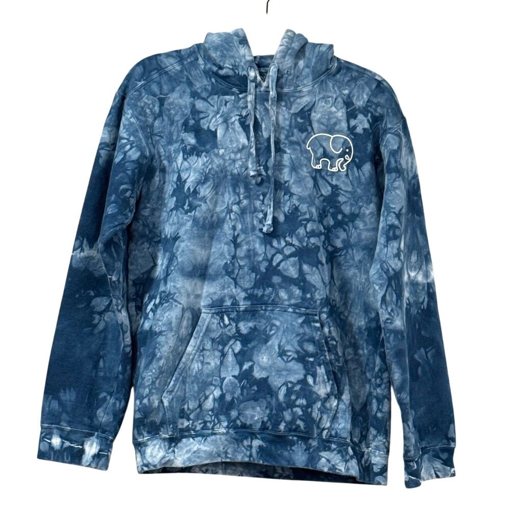 Ivory Ella Blue Tie Dye Elephant Logo Hoodie Pullover Kangaroo Pocket Size Small